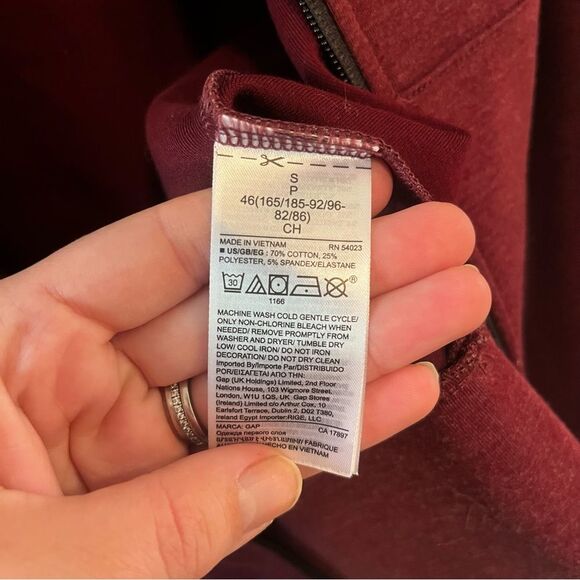 Gap Fit Zip Up Hoodie Small Burgundy - Picture 5 of 7